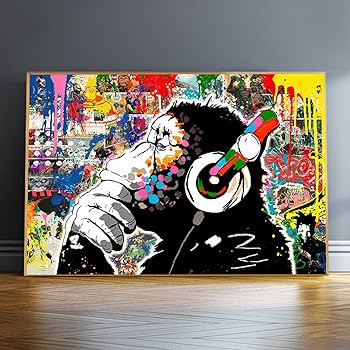Amazon.co.jp: キャンバスに猿の絵 モダンなストリートアート